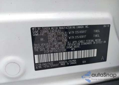 2019 Toyota Rav4 Xle from USA, damaged, VIN 2T3P1RFV5KC021249